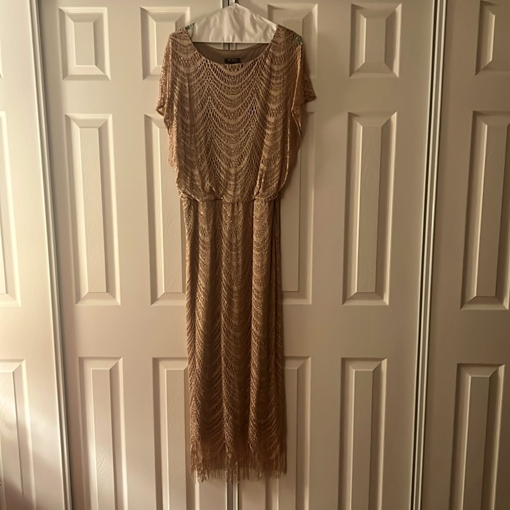 Shimmer Gold Goddess Dress size 12 By SLNY made in the USA like new worn once.